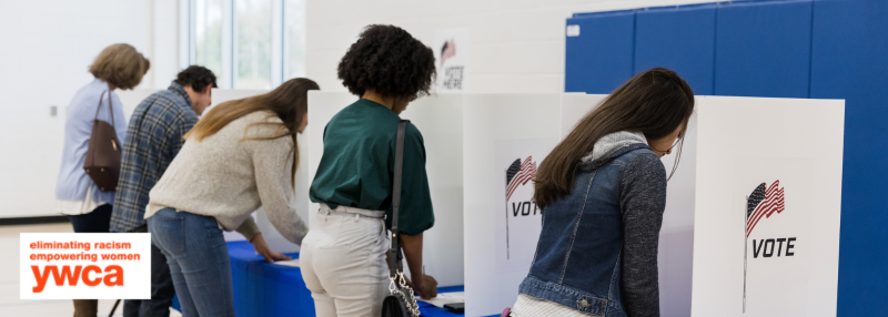 Women lined up at voting booths