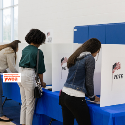 Women lined up at voting booths